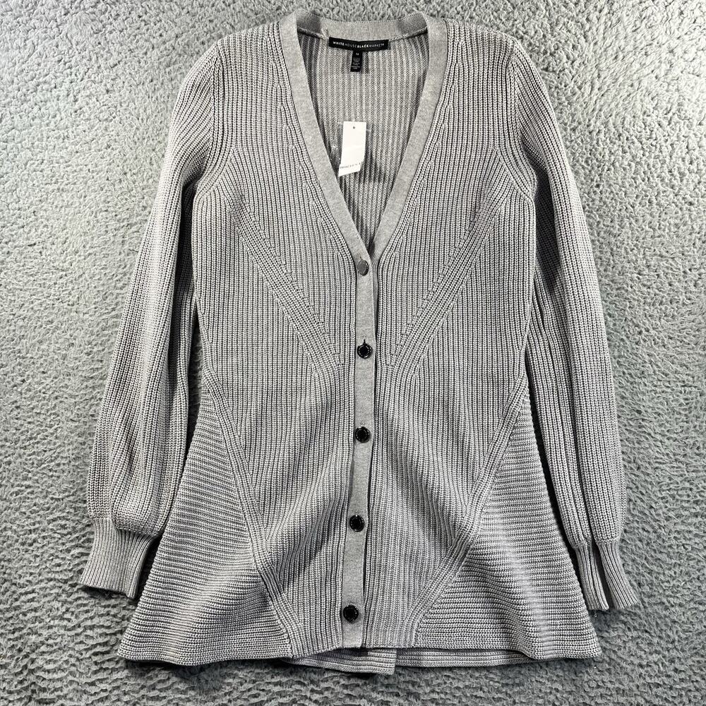 White House Black Market Structured Cardigan M Heather Mercury Grey Ribbed NWT - Picture 1 of 10